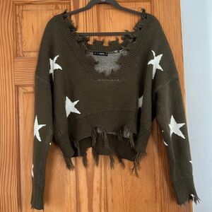 Size medium, off-the-shoulder, cropped sweater.
